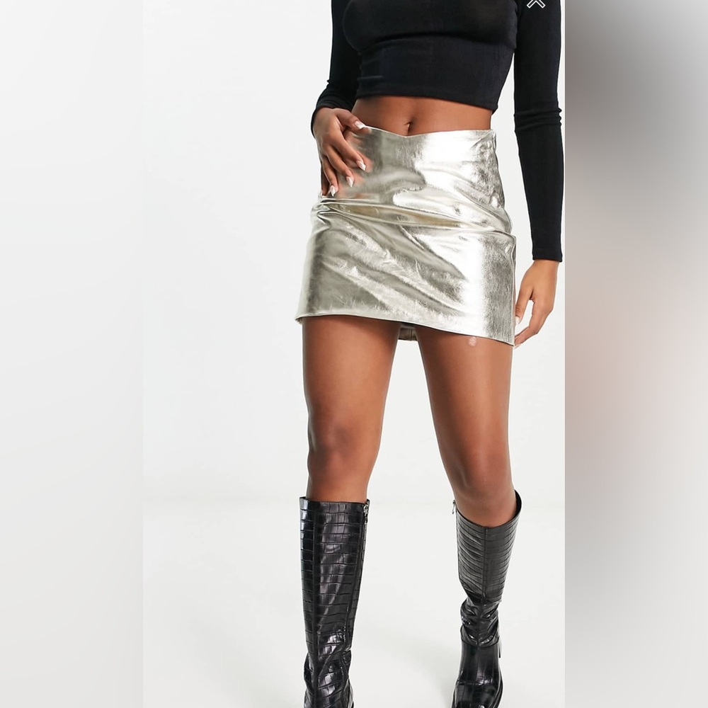 & Other Stories Metallic Leather Skirt